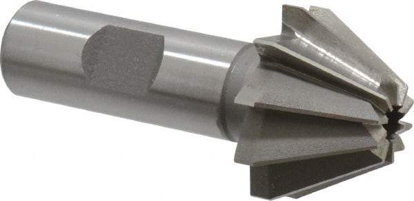 Made in USA - 1-1/4" Large x 1/2" Small Diam, 25/32" Width of Cut, 60° Included Angle, 10 Teeth, Cobalt Face Angle Cutter - 5/8" Shank Diam, 2-21/32" Overall Length, Weldon Flat - Caliber Tooling