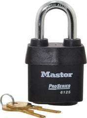 Master Lock - 1-3/8" Shackle Clearance, Keyed Alike Padlock - 7/8" Shackle Width, 3/8" Shackle Diam, Laminated Steel - Caliber Tooling