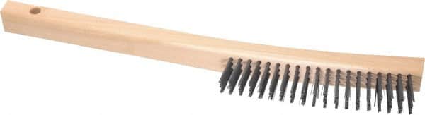 Made in USA - 3 Rows x 19 Columns Wire Scratch Brush - 6-1/4" Brush Length, 13-3/4" OAL, 1-1/8" Trim Length, Wood Toothbrush Handle - Caliber Tooling