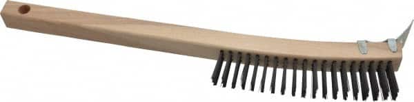 Made in USA - 3 Rows x 19 Columns Wire Scratch Brush - 14" OAL, 1-3/16" Trim Length, Wood Toothbrush Handle - Caliber Tooling