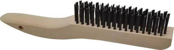 Made in USA - 4 Rows x 16 Columns Wire Scratch Brush - 10" OAL, 1-1/8" Trim Length, Wood Shoe Handle - Caliber Tooling