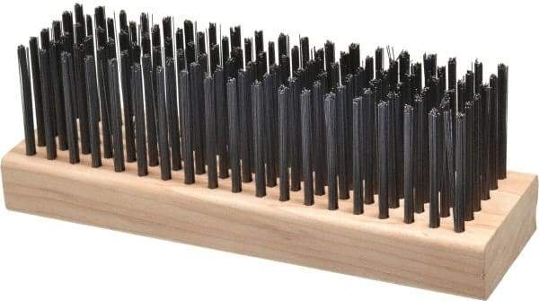 Made in USA - 6 Rows x 19 Columns Wire Scratch Brush - 7" OAL, 1-3/4" Trim Length, Wood Straight Handle - Caliber Tooling