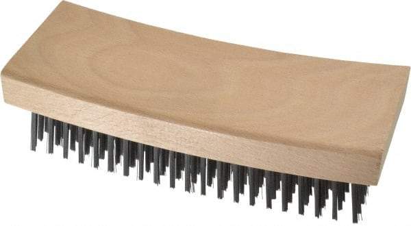 Made in USA - 9 Rows x 21 Columns Wire Scratch Brush - 7-1/4" OAL, 1-3/16" Trim Length, Wood Curved Handle - Caliber Tooling