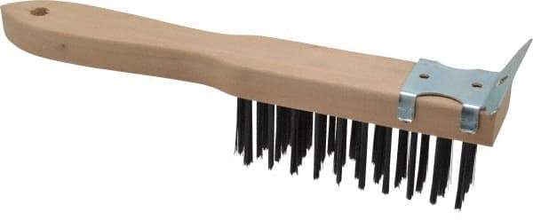Made in USA - 4 Rows x 11 Columns Wire Scratch Brush - 5" Brush Length, 11" OAL, 1-3/4" Trim Length, Wood Toothbrush Handle - Caliber Tooling