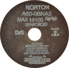 Norton - 4" 60 Grit Aluminum Oxide Cutoff Wheel - 0.035" Thick, 3/4" Arbor, 19,100 Max RPM, Use with Die Grinders - Caliber Tooling