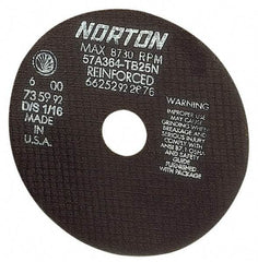 Norton - 20" 24 Grit Aluminum Oxide Cutoff Wheel - 5/32" Thick, 1" Arbor, 2,710 Max RPM, Use with Stationary Tools - Caliber Tooling