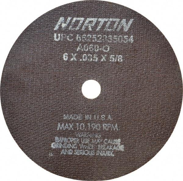 Norton - 6" 60 Grit Aluminum Oxide Cutoff Wheel - 0.035" Thick, 5/8" Arbor, 10,185 Max RPM, Use with Circular Saws - Caliber Tooling