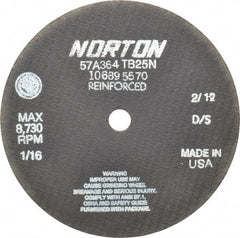 Norton - 7" 36 Grit Aluminum Oxide Cutoff Wheel - 1/16" Thick, 5/8" Arbor, 8,730 Max RPM, Use with Circular Saws - Caliber Tooling