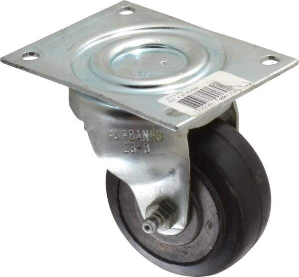 Fairbanks - 3" Diam x 1-3/8" Wide x 4" OAH Top Plate Mount Swivel Caster - Rubber, 170 Lb Capacity, Roller Bearing, 3-1/8 x 4-1/8" Plate - Caliber Tooling