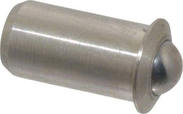 Vlier - 0.0471" Body Length x 1/4" Body Diam, 1.5 Lb Init to 3.5 Lb Final End Force, Stainless Steel Press Fit Ball Plunger - 3/16" Ball Diam, 0.07" Max Ball Reach, 0.045" Flange Thickness - Caliber Tooling