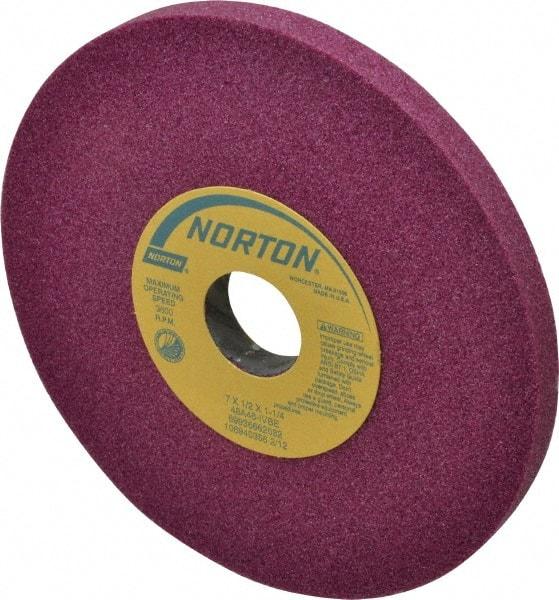 Norton - 7" Diam x 1-1/4" Hole x 1/2" Thick, I Hardness, 46 Grit Surface Grinding Wheel - Aluminum Oxide, Type 1, Coarse Grade, 3,600 Max RPM, Vitrified Bond, No Recess - Caliber Tooling