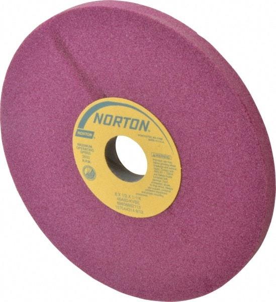 Norton - 8" Diam x 1-1/4" Hole x 1/2" Thick, K Hardness, 60 Grit Surface Grinding Wheel - Aluminum Oxide, Type 1, Medium Grade, 3,600 Max RPM, Vitrified Bond, No Recess - Caliber Tooling