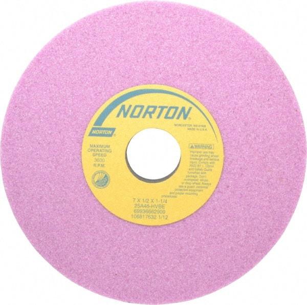 Norton - 7" Diam x 1-1/4" Hole x 1/2" Thick, H Hardness, 46 Grit Surface Grinding Wheel - Aluminum Oxide, Type 1, Coarse Grade, 3,600 Max RPM, Vitrified Bond, No Recess - Caliber Tooling