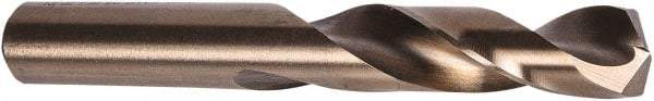 Precision Twist Drill - 0.413" 135° Spiral Flute Cobalt Screw Machine Drill Bit - Oxide/Gold Finish, Right Hand Cut, 2" Flute Length, 3-3/8" OAL, Split Point, Straight Shank - Caliber Tooling