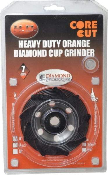 Core Cut - 4" Diam, 3/16" Overall Thickness, Spiral Cup Tool & Cutter Grinding Wheel - Diamond, 15,000 RPM - Caliber Tooling