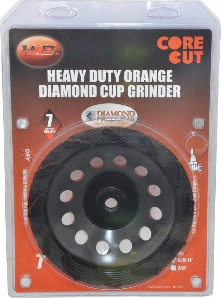 Core Cut - 7" Diam, 3/16" Overall Thickness, Spiral Cup Tool & Cutter Grinding Wheel - Diamond, 8,725 RPM - Caliber Tooling