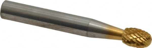 SGS Pro - 1/4" Cut Diam, 1/4" Shank Diam, Oval Head Double Cut Burr - Carbide, Radius End, 3/8" LOC, 2" OAL - Caliber Tooling