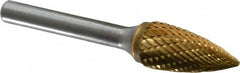 SGS Pro - 1/2" Cut Diam, 1/4" Shank Diam, Tree Head Double Cut Burr - Carbide, Point End, 1" LOC, 2-3/4" OAL - Caliber Tooling