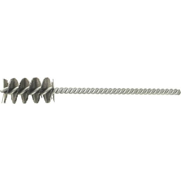 Brush Research Mfg. - 5/16" Diam Helical Stainless Steel Tube Brush - Single Spiral, 0.004" Filament Diam, 1-1/4" Brush Length, 4-1/2" OAL, 0.14" Diam Galvanized Steel Shank - Caliber Tooling