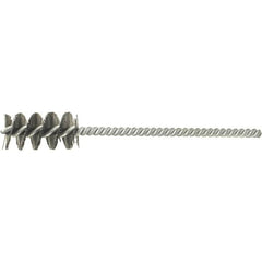 Brush Research Mfg. - 11/16" Diam Helical Stainless Steel Tube Brush - Single Spiral, 0.008" Filament Diam, 1-1/2" Brush Length, 5" OAL, 0.22" Diam Galvanized Steel Shank - Caliber Tooling