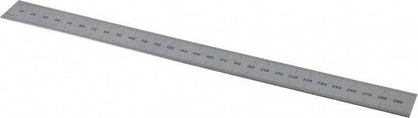 PEC Tools - 300mm Long, 0.5, 1mm Graduation, Rigid Steel Rule - Metric Graduation Style, 1" Wide, Silver, Satin Chrome Finish - Caliber Tooling