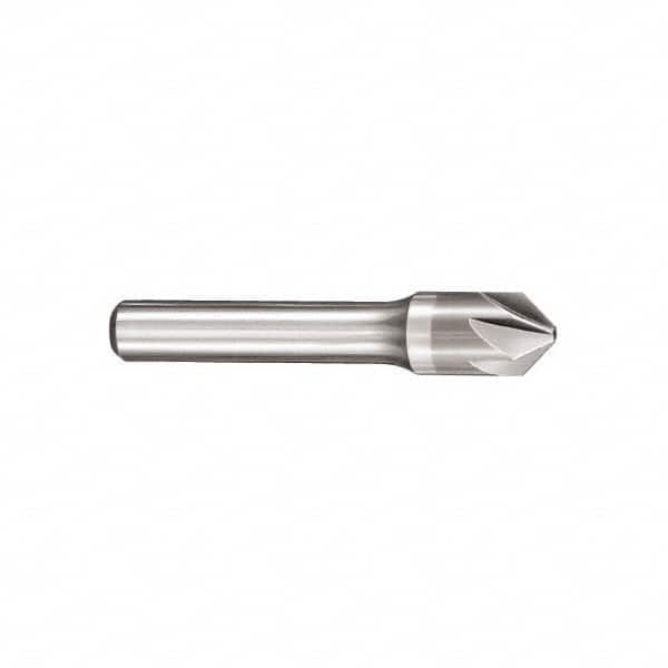 SGS - 1/8" Head Diam, 1/8" Shank Diam, 6 Flute 82° Solid Carbide Countersink - Bright Finish, 1-1/2" OAL, Single End, Straight Shank, Right Hand Cut - Caliber Tooling