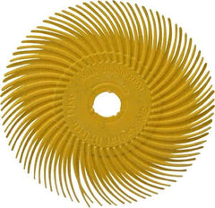 3M - 3" Diam, 3/8" Max Face Width, Plain Hole Radial Bristle Brush - 80 Grit, Medium Grade, 20,000 Max RPM, Yellow - Caliber Tooling