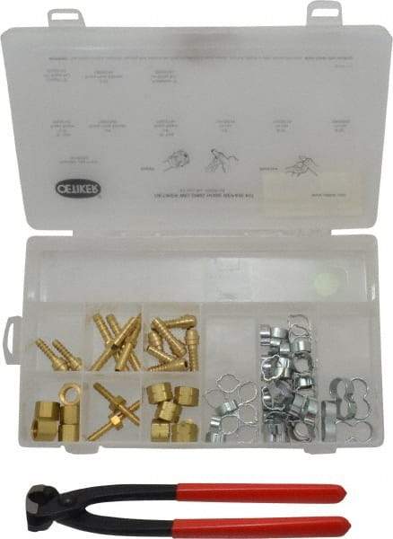 Oetiker - 81 Piece, 1/2 to 9/16" Diam, Welding Hose Clamp Repair Kit - Hose Clamps, Brass Fittings & Pincers - Caliber Tooling