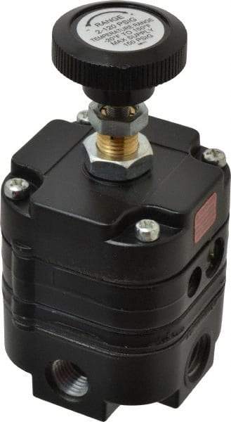 Parker - 1/4 NPT Port, 14 CFM, Zinc Diaphragm Operated Regulator - 2 to 120 psi Range, 150 Max psi Supply Pressure, 1/4" Gauge Port Thread, 3" Wide x 6.06" High - Caliber Tooling