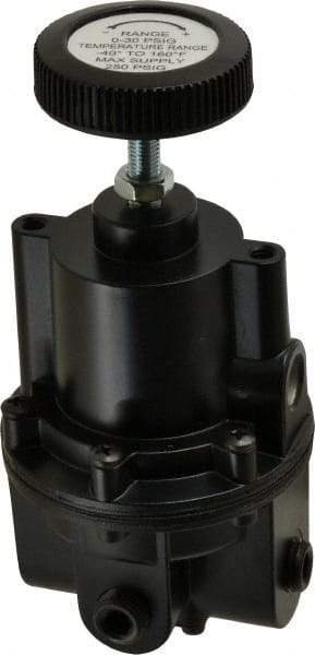 Parker - 1/4 NPT Port, 80 CFM, Aluminum Diaphragm Operated Regulator - 0 to 30 psi Range, 250 Max psi Supply Pressure, 1/4" Gauge Port Thread, 2.06" Wide x 4.35" High - Caliber Tooling