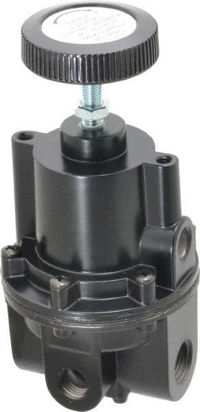 Parker - 3/8 NPT Port, 80 CFM, Aluminum Diaphragm Operated Regulator - 0 to 30 psi Range, 250 Max psi Supply Pressure, 1/4" Gauge Port Thread, 2.06" Wide x 4.35" High - Caliber Tooling