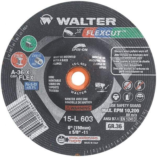 WALTER Surface Technologies - 6" Diam, 36 Grit Surface Grinding Wheel - Aluminum Oxide/Silicon Carbide Blend, Resinoid Bond - Caliber Tooling