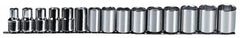 Proto - 15 Piece 1/2" Drive Chrome Finish Socket Set - 6 Points, 10mm to 24mm Range, Metric Measurement Standard - Caliber Tooling