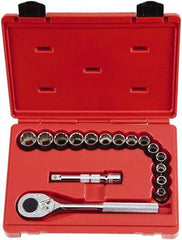 Proto - 16 Piece 1/2" Drive Chrome Finish Socket Set - 12 Points, 10mm to 23mm Range, Metric Measurement Standard - Caliber Tooling