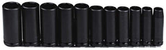 Proto - 11 Piece 1/2" Drive Black Finish Deep Well Impact Socket Set - 6 Points, 1/2" to 1-1/8" Range, Inch Measurement Standard - Caliber Tooling