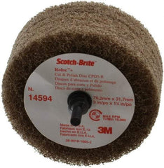 3M - 3" Medium Grade Aluminum Oxide Deburring Disc - 1/4" Shank Diam, Shank Connection, Tan, 8,500 Max RPM - Caliber Tooling