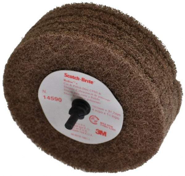 3M - 4" Medium Grade Aluminum Oxide Deburring Disc - 1/4" Shank Diam, Shank Connection, Tan, 6,000 Max RPM - Caliber Tooling