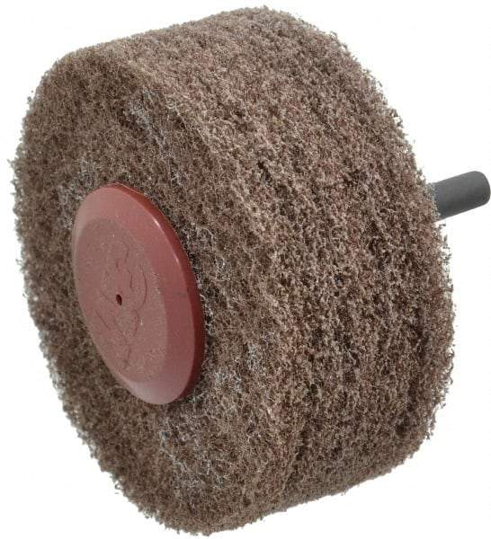 3M - 3" Medium Grade Aluminum Oxide Deburring Disc - 1/4" Shank Diam, Shank Connection, Tan, 10,000 Max RPM - Caliber Tooling