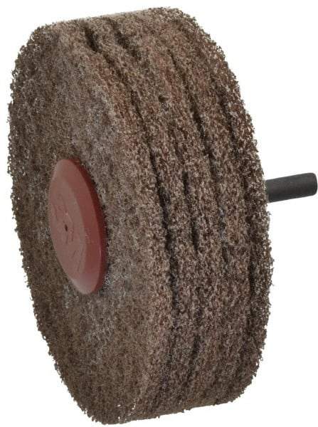 3M - 4" Medium Grade Aluminum Oxide Deburring Disc - 1/4" Shank Diam, Shank Connection, Tan, 8,000 Max RPM - Caliber Tooling