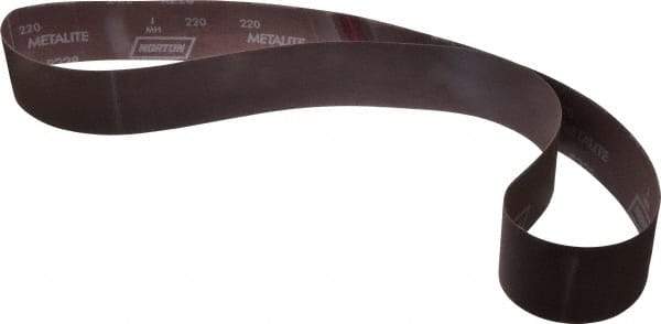 Norton - 2-1/2" Wide x 60" OAL, 220 Grit, Aluminum Oxide Abrasive Belt - Aluminum Oxide, Very Fine, Coated, X Weighted Cloth Backing, Series R228 - Caliber Tooling