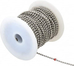 Made in USA - Number 6 Trade Size Stainless Steel Ball Chain - 0.127 Inch Ball Diameter, 45 Lbs. Tensile Strength, 100 Ft. Long , 72 Balls per Foot - Caliber Tooling