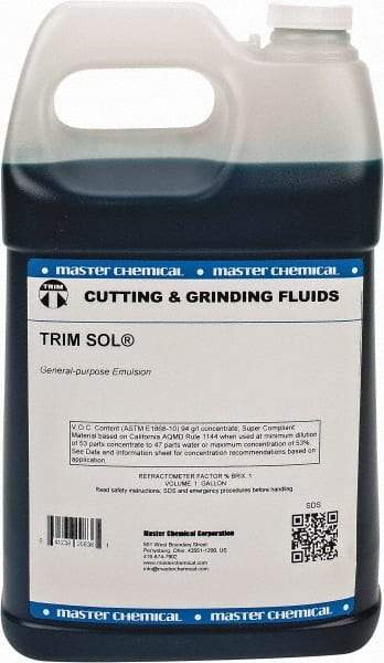 Master Fluid Solutions - Trim SOL, 1 Gal Bottle Cutting & Grinding Fluid - Water Soluble, For Grinding, Turning - Caliber Tooling