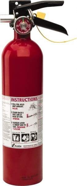 Kidde - 2.6 Lb, 1-A:10-B:C Rated, Dry Chemical Fire Extinguisher - 3-1/4" Diam x 15" High, 100 psi, 15' Discharge in 12 sec, Rechargeable, Seamless Aluminum Cylinder - Caliber Tooling