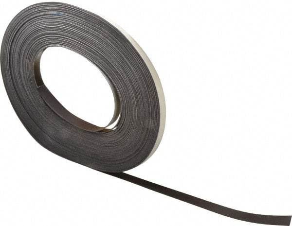 Mag-Mate - 100' Long x 1/2" Wide x 1/32" Thick Flexible Magnetic Strip - 4 Lb Max Pull Force, 2 Linear Ft/Lb Magnetic Pull Force, Adhesive Back - Caliber Tooling