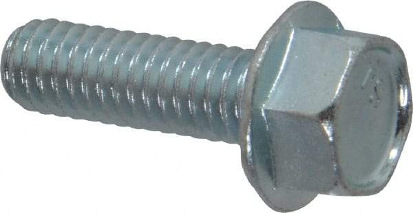 Value Collection - 5/16-18 UNC, 1" Length Under Head, Hex Drive Flange Bolt - 1" Thread Length, Grade 2 Steel, Serrated Flange, Zinc-Plated Finish - Caliber Tooling