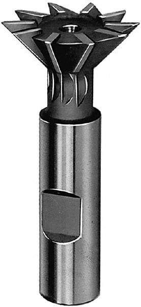 Keo - 2-1/4" Diam x 11/16" Width of Cut, 45° Included Angle, High Speed Steel Dovetail Cutter - 1" Shank Diam, 3-1/16" Shank Length, 3-3/4" Overall Length, Weldon Flat, Uncoated - Caliber Tooling