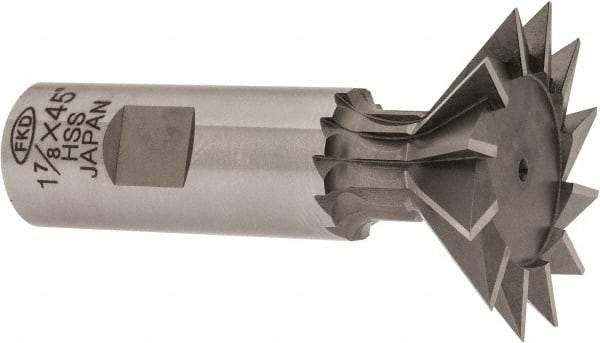 Interstate - 1-7/8" Diam x 13/16" Width of Cut, 45° Included Angle, High Speed Steel Dovetail Cutter - 7/8" Shank Diam, 2-7/16" Shank Length, 3-1/4" Overall Length - Caliber Tooling