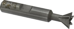 Interstate - 1/2" Diam x 1/4" Width of Cut, 60° Included Angle, High Speed Steel Dovetail Cutter - 3/8" Shank Diam, 2-1/8" Overall Length, Uncoated - Caliber Tooling