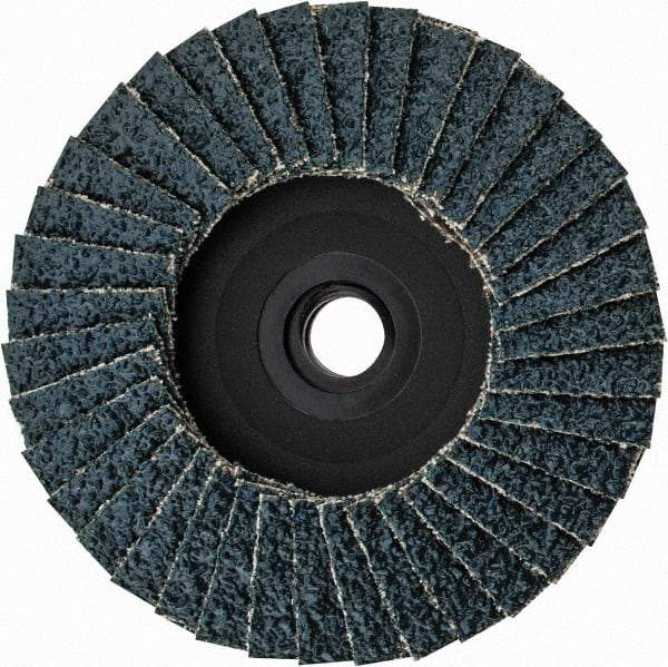 Weiler - 36 Grit, 3" Disc Diam, Type 29 Zirconia Alumina Flap Disc - 20,000 Max RPM, Plastic Backing, Quick Change Type S Attaching System, Coated - Caliber Tooling