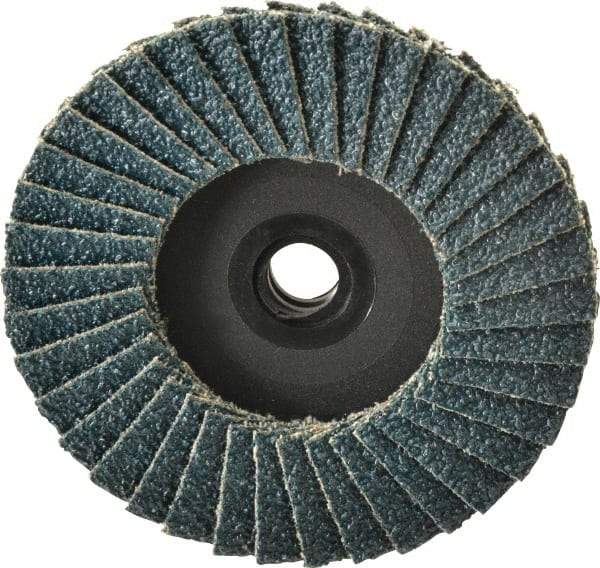 Weiler - 40 Grit, 3" Disc Diam, Type 27 Zirconia Alumina Flap Disc - 20,000 Max RPM, Plastic Backing, Quick Change Type S Attaching System, Coated - Caliber Tooling